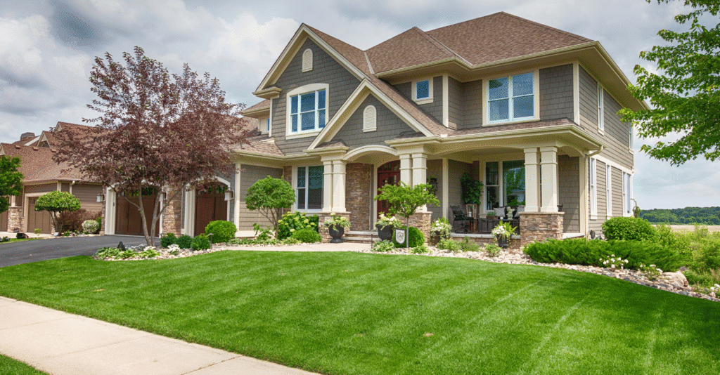 Residencia en Parque Veneto, Lomas de Angelópolis. panoramica de una casa grande con jardin principal